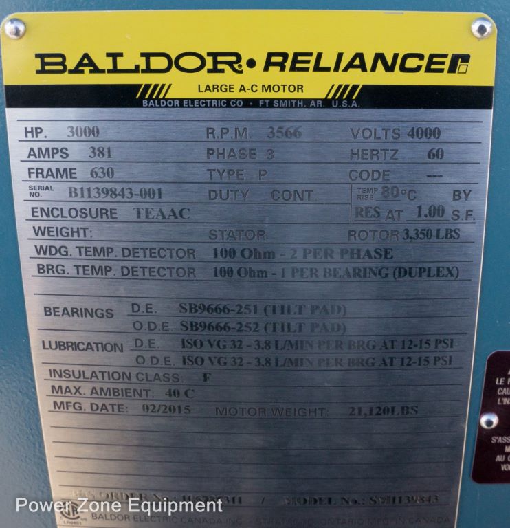 3000 HP 3566 RPM Baldor SM1139843, Frame 630, TEAAC, 4000 Volts, unused surplus - Image 7