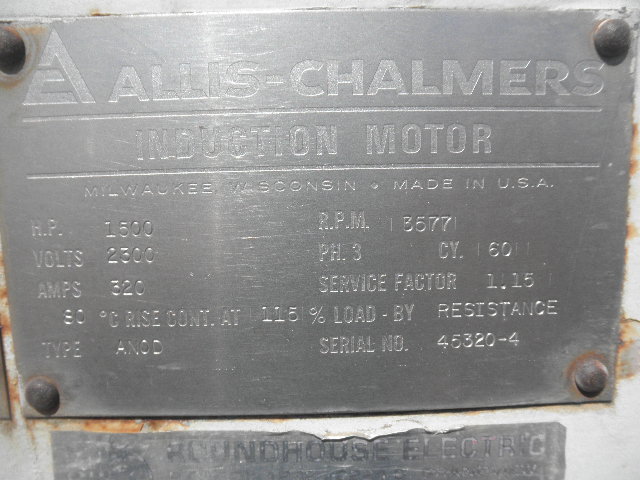 1500 HP 3577 RPM Allis-Chalmers ANOD, 1.15 service factor, 2300 Volts - Image 8