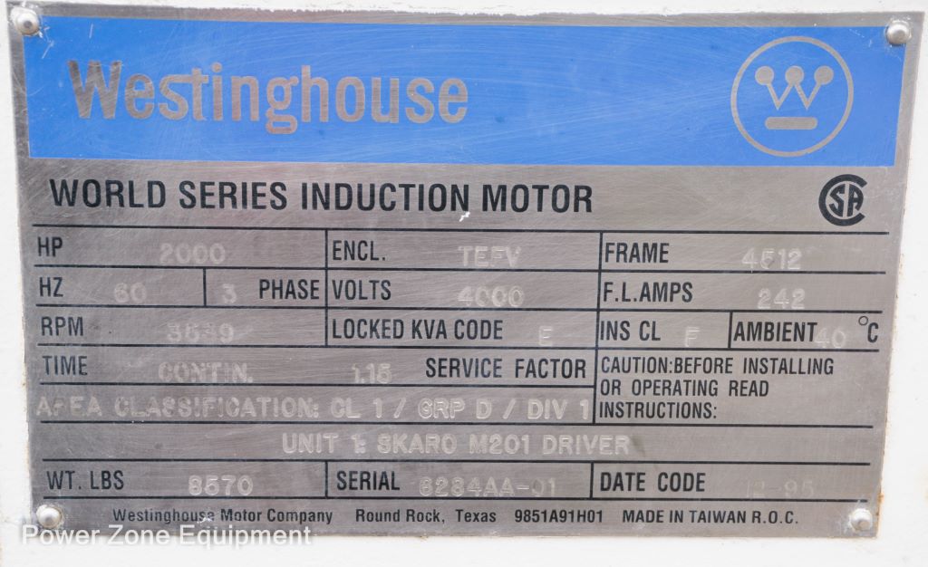 2000 HP 3539 RPM Westinghouse, Frame 4512, TEFV, 1.15 service factor, 4000 Volts - Image 4