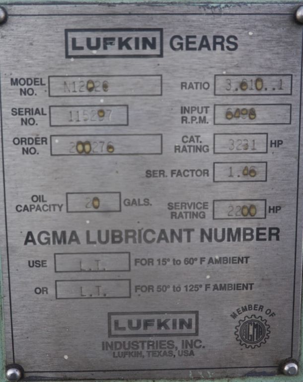 2200 HP @ 6496 RPM, Lufkin #N1202C, parallel shaft gearbox, 1800 RPM out, 3.61 ratio, unused surplus - Image 7
