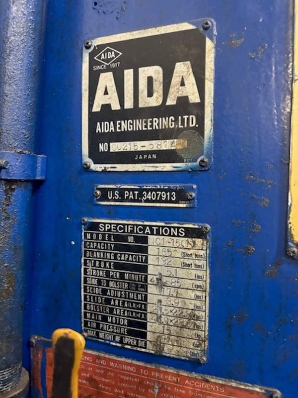 165 Ton, Aida #NC1-150(1), 5.1" stroke, 46" x 23.6" bed, 40-85 SPM, air clutch/brake, 1984 - Image 2