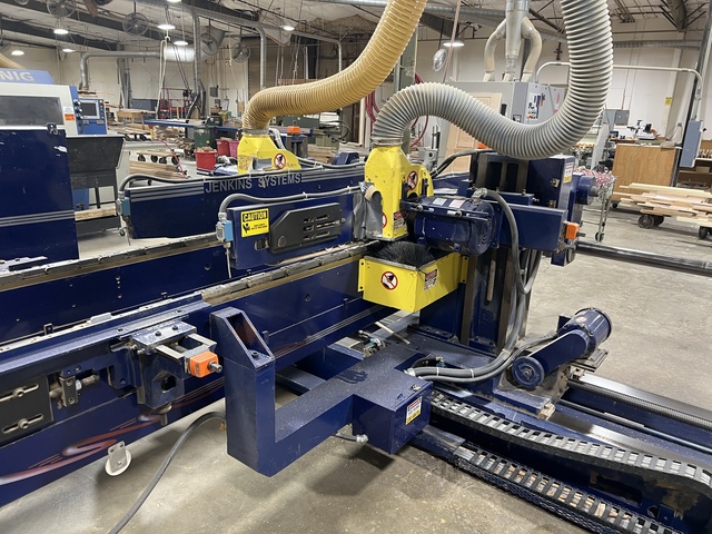 Jenkins double end tenoner, single station with (2) trim saws, Opens to 8', very good condition - Image 8