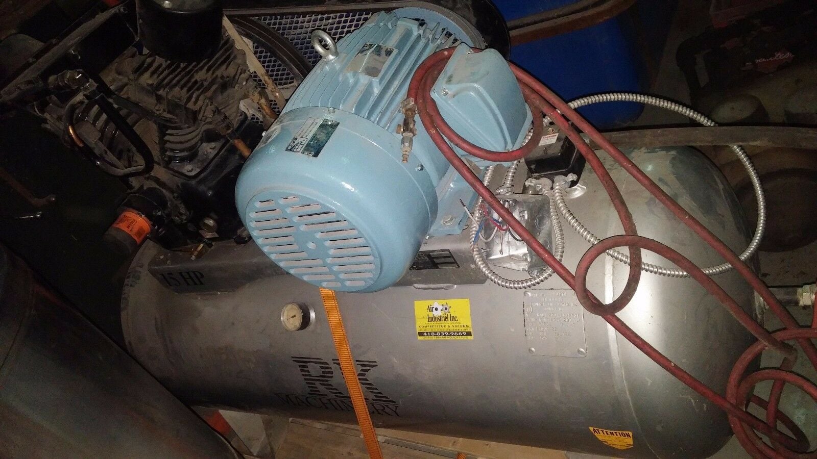 15 HP Industrial Air Compressor, 60 cfm @ 175 psi, 15 HP Teco Westinghouse motor, 2-stage, 120 gallon hor. - Image 1