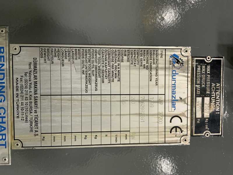 220 Ton, Durma #HAP-37200, press brake, 12.1' OA, 122" between housing, 7.83" stroke, 2-Axis CNC Back Gauge - Image 6