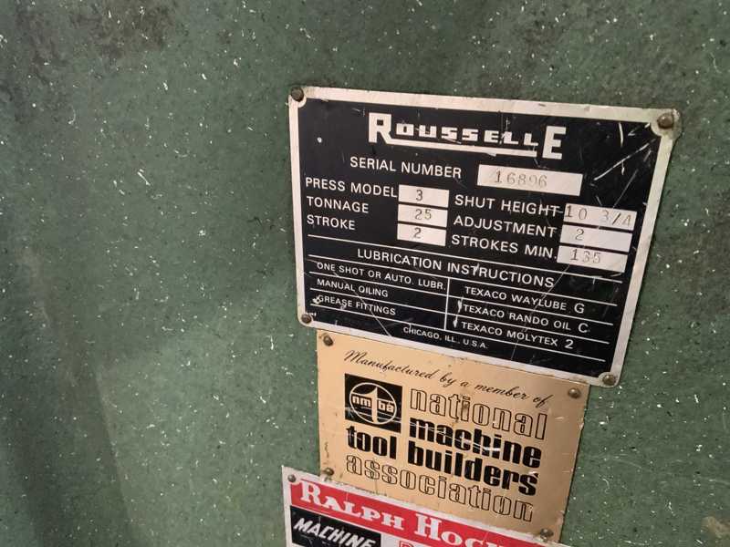 25 Ton, Rousselle #3, OBI press, 2" stroke, 10-3/4" Shut Height, 2" ramd adjustment, 135 SPM, 2 HP - Image 4