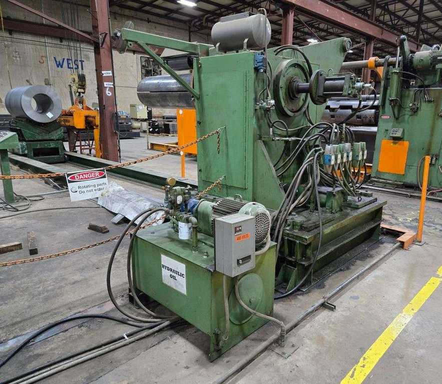 25000 lb. Rowe, uncoiler, 72", 68" face mandrel, hydraulic expansion, holddown roll - Image 4