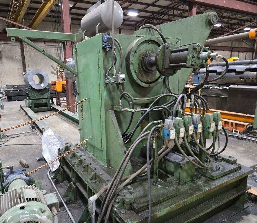 25000 lb. Rowe, uncoiler, 72", 68" face mandrel, hydraulic expansion, holddown roll - Image 6