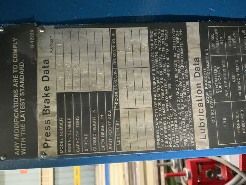 175 Ton, Niagara #HBM-175-12-14, hydraulic press brake, 14' overall, 150" between housing, 10" stroke, 1995 - Image 7