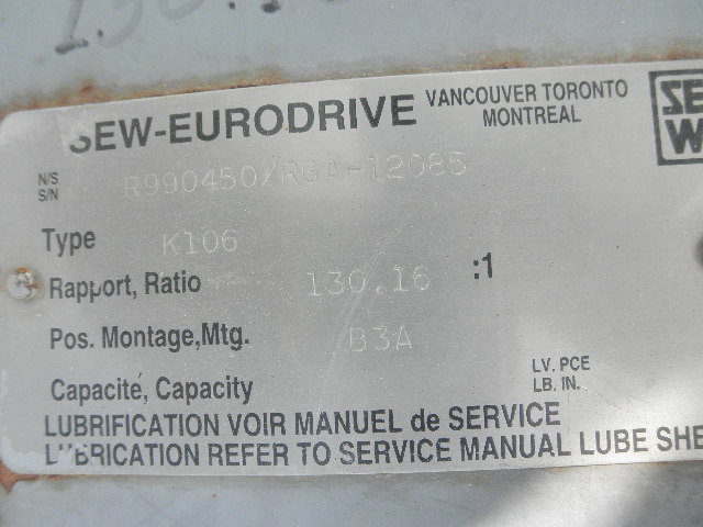 4500 RPM, Eurodrive #K106, Right Angle Reducer Gearbox, 130.16:1 Ratio, 34.57 RPM Output - Image 8