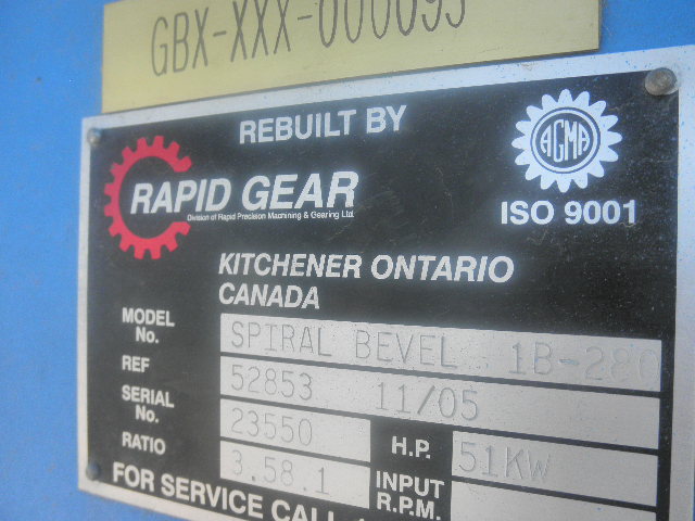 68 HP, Rapidgear #1B-280E, Right Angle Gearbox, 3.58:1 Ratio, 51 kW - Image 7