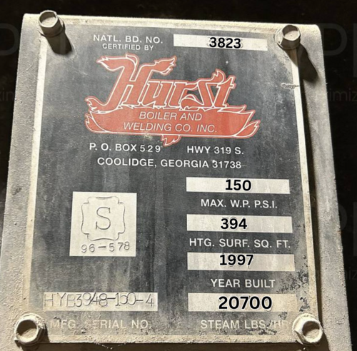 600 HP Hurst #HYB3948-150-4, Biomass Boiler, Wood Chips/Wood Pellets fuel, 150 PSI, 1997 - Image 3