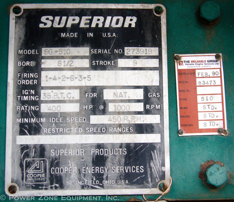 400 HP @ 1000 RPM, White Superior #6G-510, Natural Gas Engine, Inline 6-cylinder, (4) 9" Stroke, 8.5" Bore - Image 4