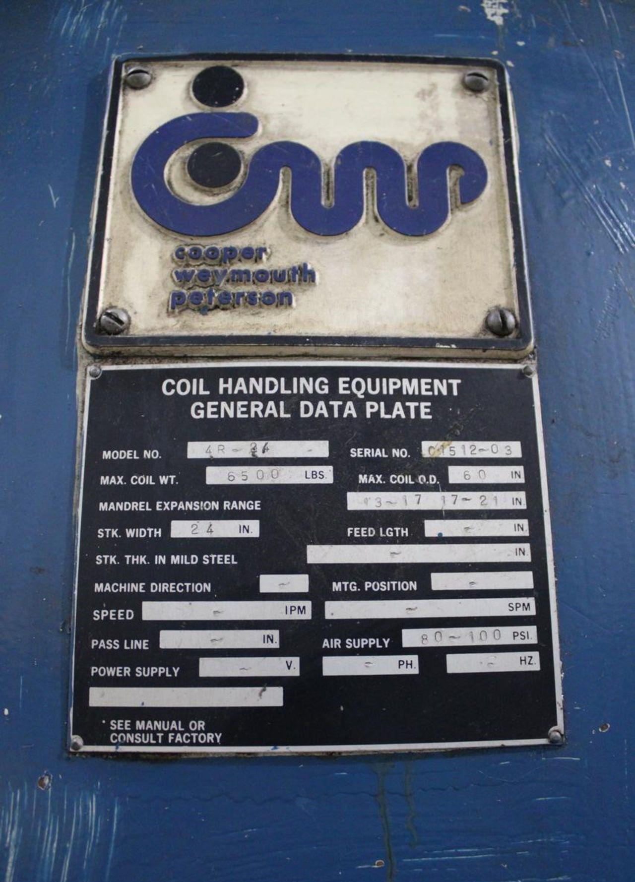 6500 lb. CWP #4R-24, uncoiler with air brake, 24" mandrel width, 60" outside dimensions, keepers - Image 4