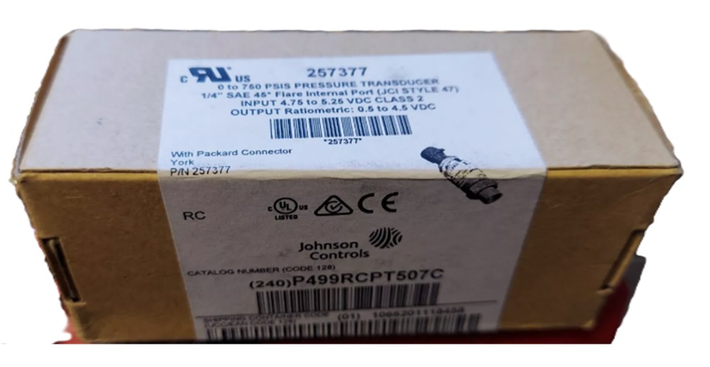 York 257377 Johnson Controls P499RCPT507C Pressure Transducer, 0-750 PSI, 1/4 - Image 1