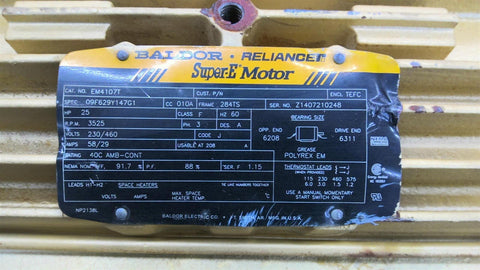 25 HP 3600 RPM Baldor EM4107T, Frame 284TS, TEFC, 2P, 230/460 Volts - Image 2