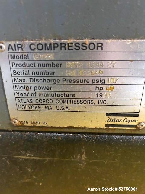 294 cfm, 107 psig, Atlas Copco #GA45, Rotary Screw Air Compressor, 60 HP, 3550 RPM, enclosure - Image 5