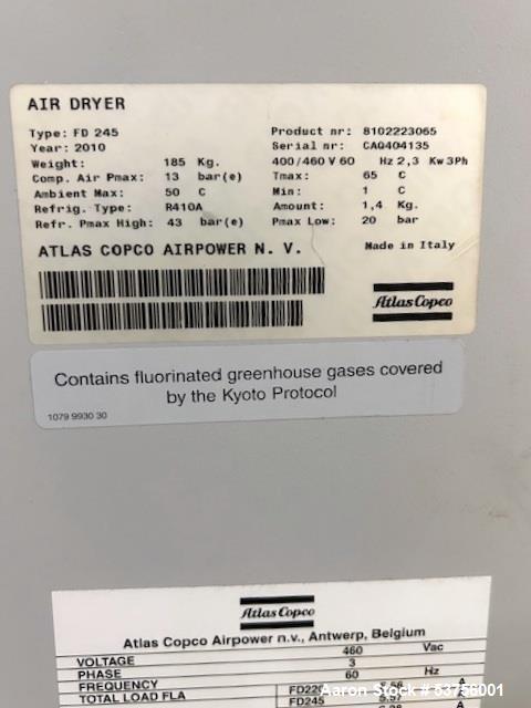 294 cfm, 107 psig, Atlas Copco #GA45, Rotary Screw Air Compressor, 60 HP, 3550 RPM, enclosure - Image 7
