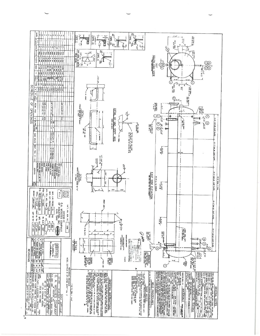 17420 gallon 96" ID x 516" -8", horizontal, G.a. Mosites Company G.A. Mosites Co., SA 516 70 Mat' l, MAWP 75 - Image 6