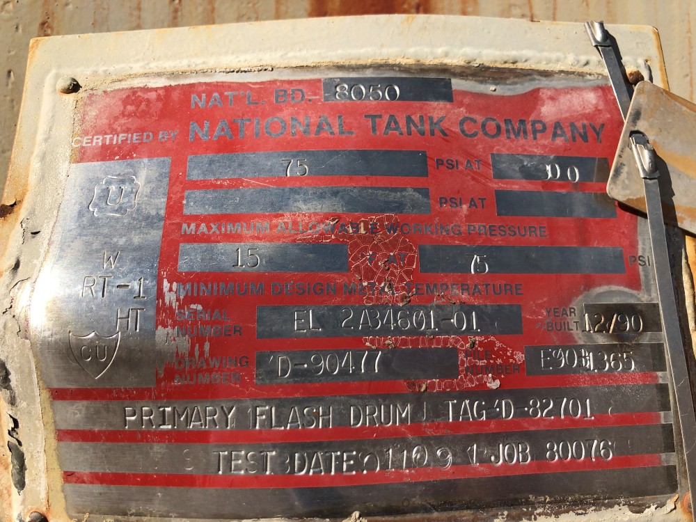 39080 gallon 162" ID x 384" -0" straight side, National Tank Co., flash tank, SA 516 70 Mat' l, MAWP 75 psi @ - Image 3