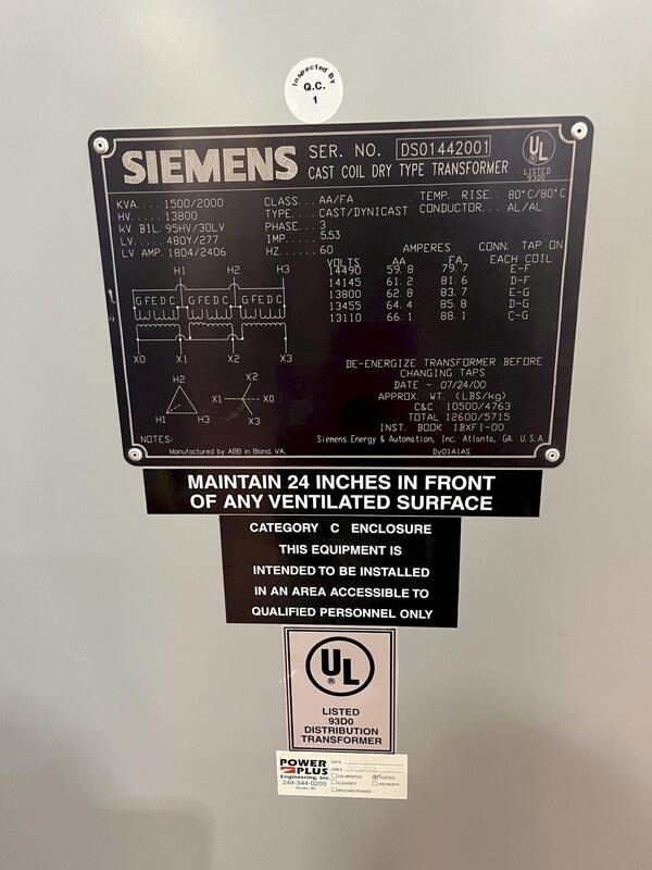 1500 KVA 13800/95 Primary, 480Y/277 Secondary, Siemens, AA//FA, 2000 - Image 2