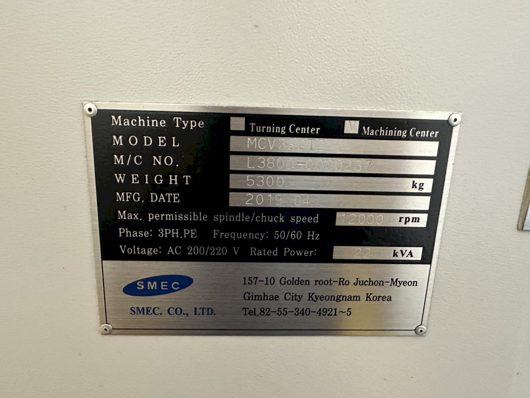 Samsung, SMEC #MCV-380TD, vertical machining center, 20 automatic tool changer, 21" X, 15" Y, 14" Z, 12000 - Image 6