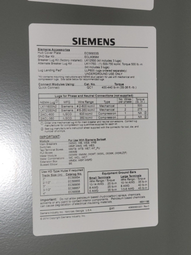 400 Amps, Siemens, WB1400C, Service Entrance Breaker Module, 1-phase, 3-Wire, 240 V - Image 7