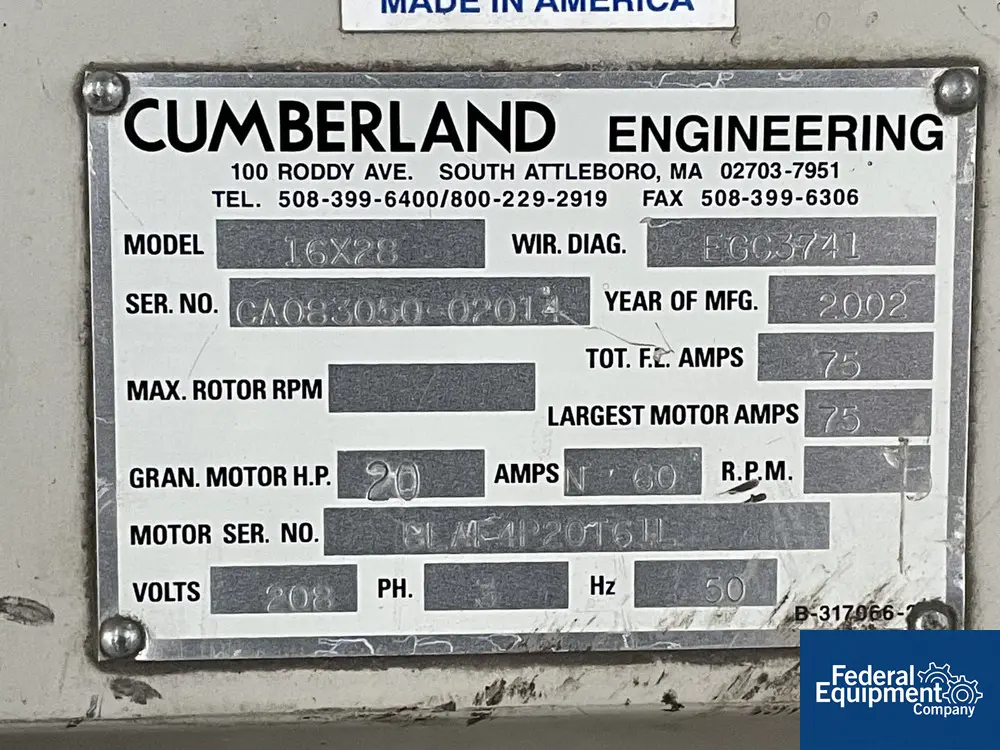 16" x 28" Cumberland #16X28, Granulator, 3-Blade Open Rotor, 20 HP, 208 V, 2002 - Image 2