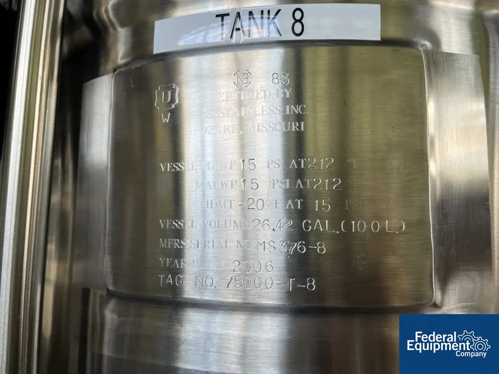 26.4 gallon GS Stainless, Receiver Tank, Stainless Steel, 15 psi/FV @ 212 F Internal, 2006 - Image 2