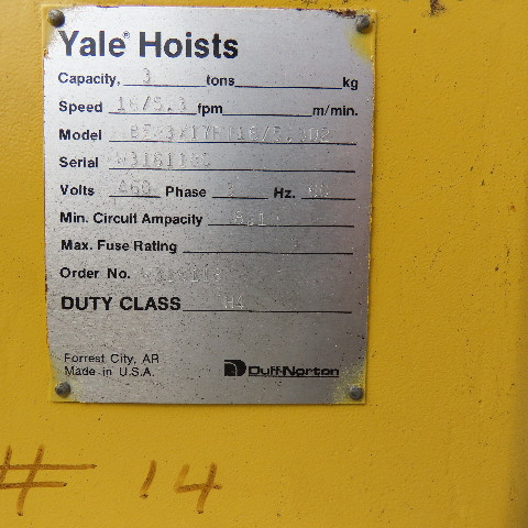 3 Ton, Yale 14' x 110' free standing underhung dual 3 ton wire rope bridge Yale - Image 3