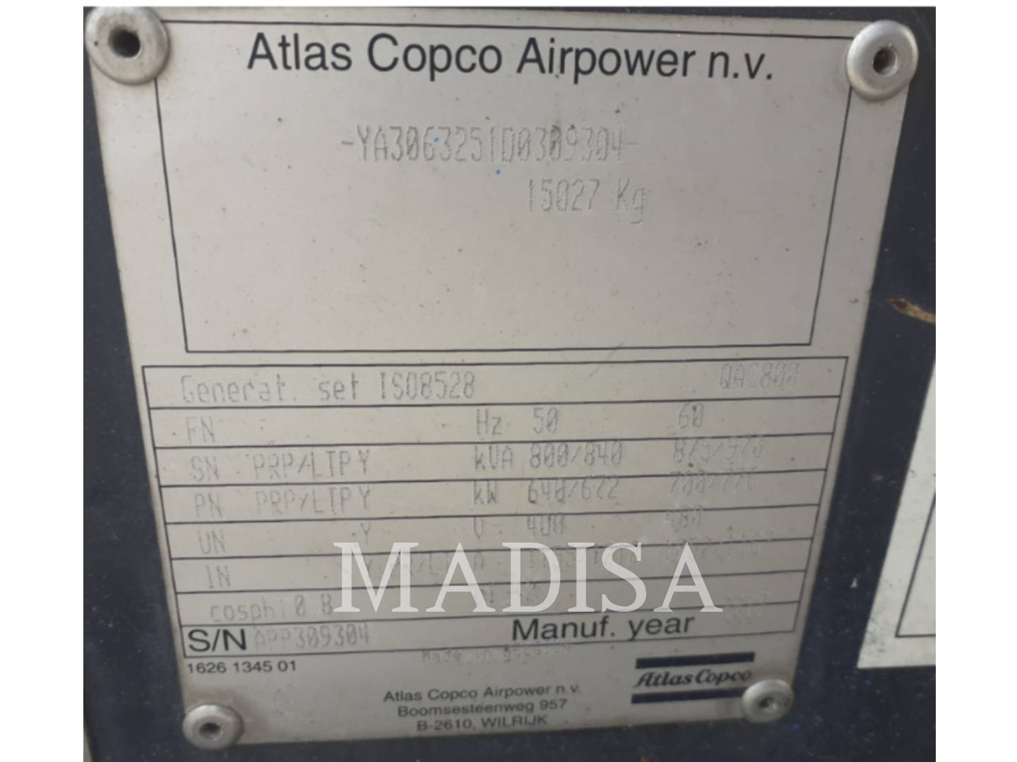 840 KW Atlas QAC800, Mobile Generator Set, Diesel, 1800 RPM, 480V, 26 hours, 2013 - Image 3