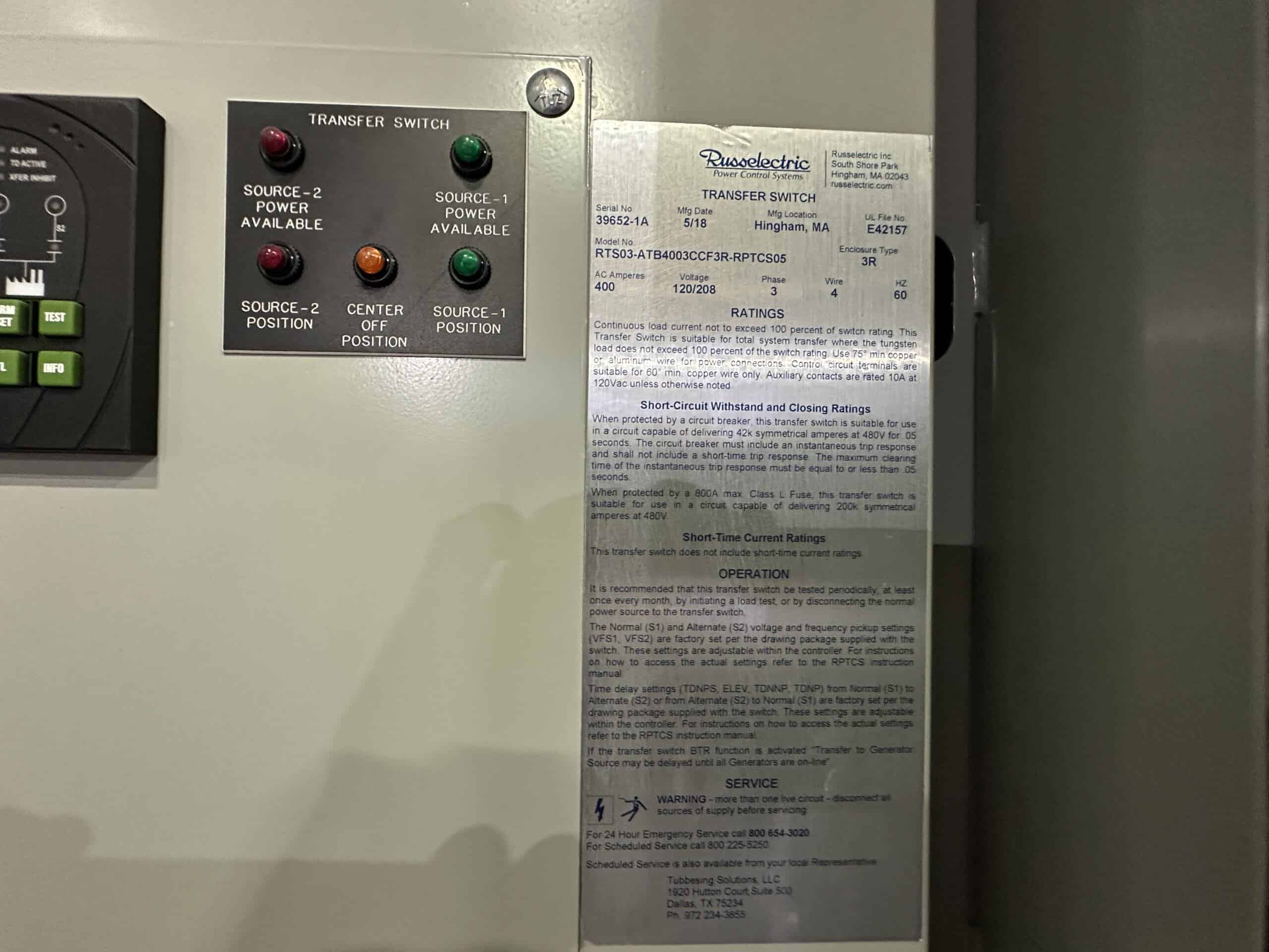 400 Amp. Russelectric RTS03, automatic transfer switch, Nema 3R, 120/208 Volts, 2018 - Image 5