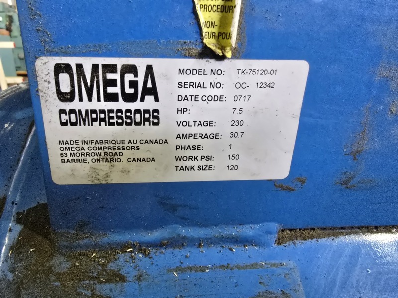 27.5 cfm, 175 psi, Omega Design #TK-75120-01, reciprocating air compressor, 7.5 HP - Image 2