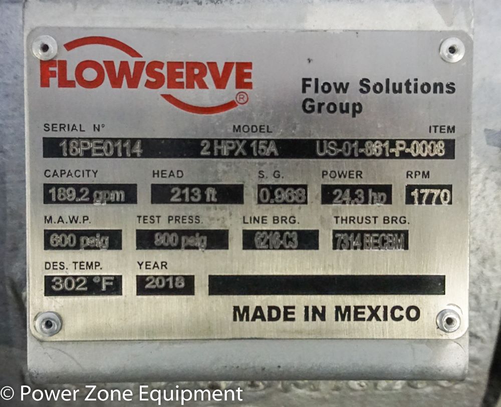 189 GPM @ 213' TDH, Flowserve #2HPX15A, Centrifugal Pump, Horz., 1-Stage, 14.13" imp., 4" suction, 2" - Image 8