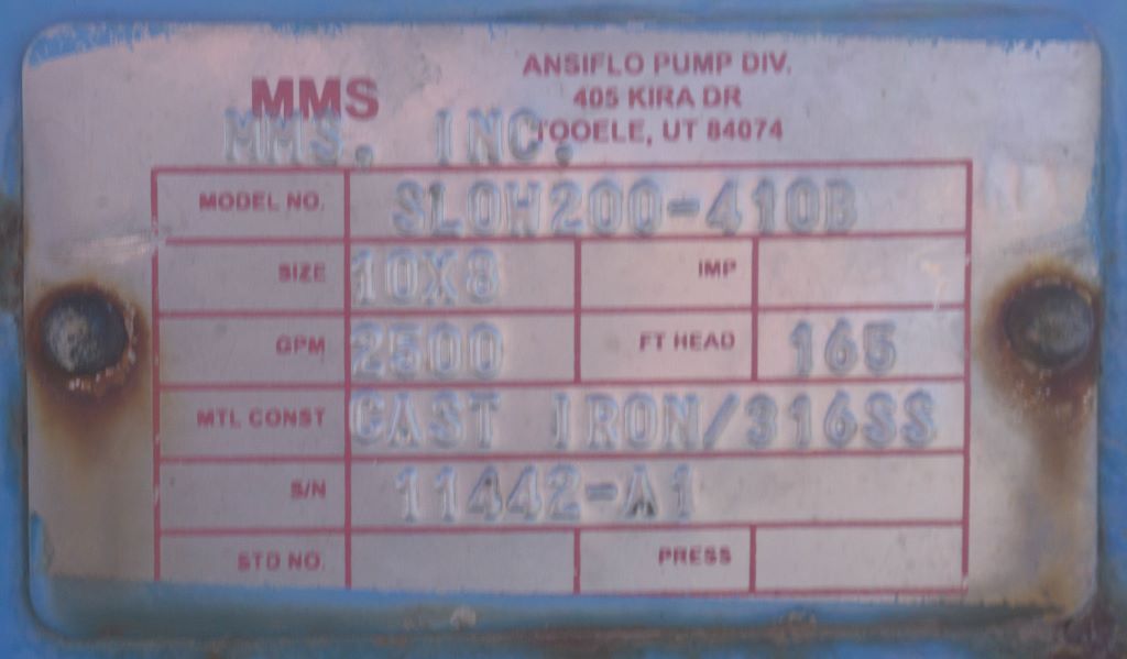 2500 GPM @ 165' TDH, Ansiflo #Slow200-410B, Centrifugal Pump, Horz., 1-Stage, 10" suction, 8" discharge - Image 7