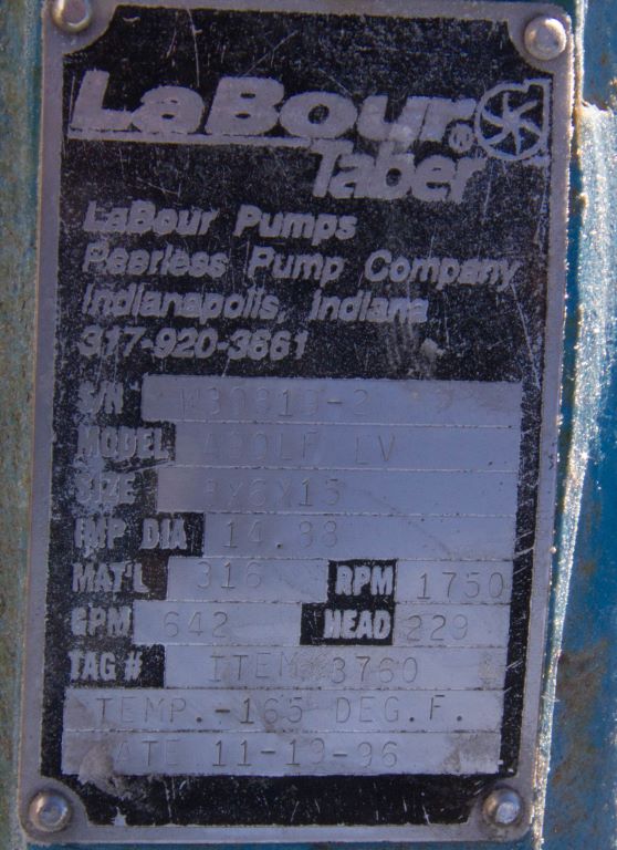 642 GPM @ 229' TDH, Labour #A90-LF-LV-6x8x15, Centrifugal Pump, Horz., 1-Stage, 14.88" imp., 8" suction, 6" - Image 3
