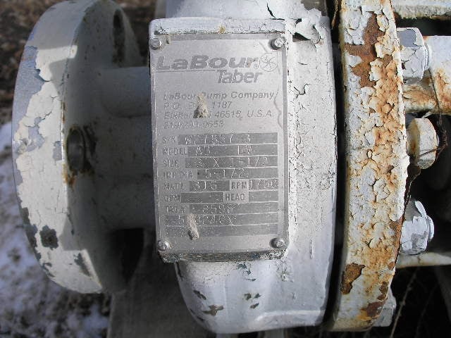 315 GPM, Labour Tabor #AB-LV, Centrifugal Pump, Horz., 1-Stage, 3" suction, 1.5" discharge, 1750 RPM - Image 3