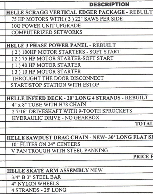 Helle End Dog Scragg Mill, Sawcab, Vertical Edger, Power Panel, 4-Strand, 20' Infeed Log Deck - Image 8