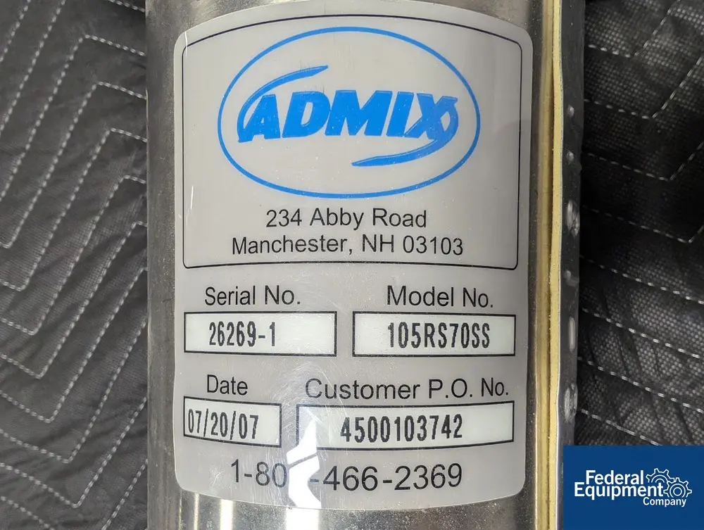 Admix Rotosolve #105RS70SS, Stainless Steel shaft & blade, air operated motor, mechanical seal, S/N 26269-1 - Image 2