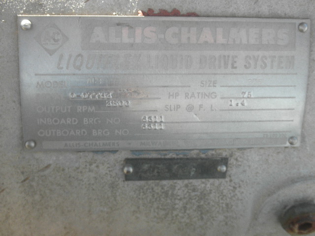 Allis-Chalmers #A08, torque converter, Liquiflex liquid drive system, size 275, 75 HP, 3500 RPM output - Image 2