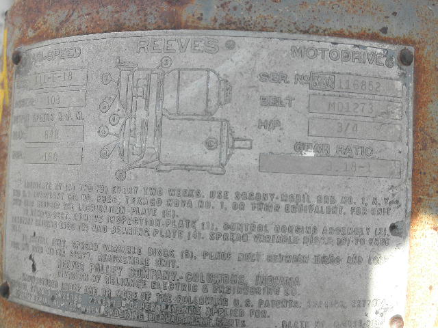 1 HP 542/1725 RPM Reeves, 11-E-18, vari-speed mechanical drive w/electric motor, 1725/542 RPM, 3.1800 ratio - Image 5