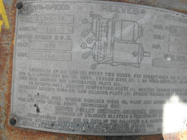 1 HP 542/1725 RPM Reeves, 11-E-18, vari-speed mechanical drive w/electric motor, 1725/542 RPM, 3.1800 ratio - Image 6