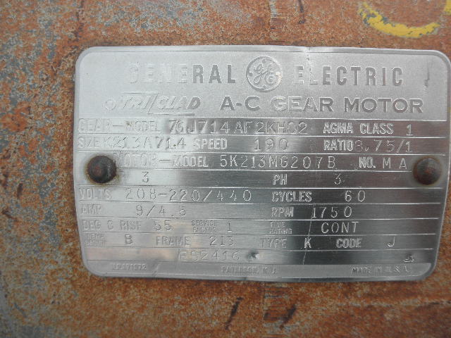 3 HP @ 1750/200 RPM, General Electric #K213A714, Worm Gearbox, 8.75:1 Ratio, 3 phase, 1.0 service factor - Image 2
