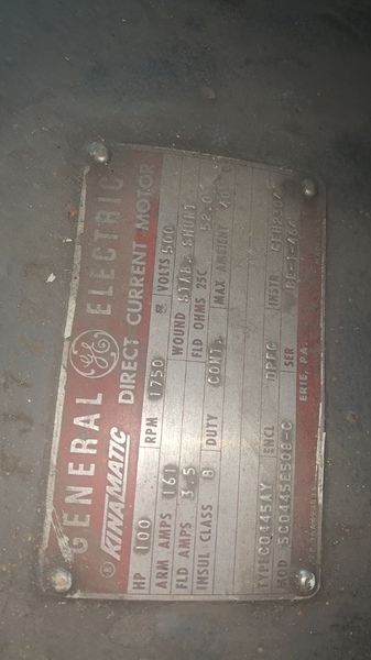 100 HP 1750 RPM General Electric, Frame 445AY, Stab Shunt, 500VA, 240VF(2 available) - Image 1
