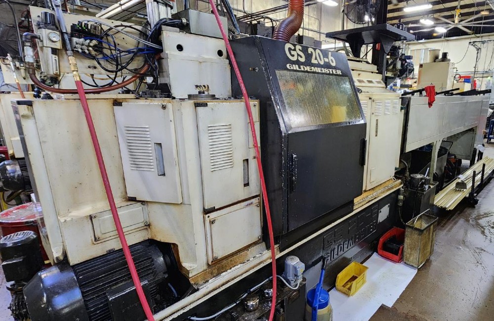 Gildemeister #GS-20-6, CNC Swiss type screw machine with bar feeder, multi-spindle - Image 1