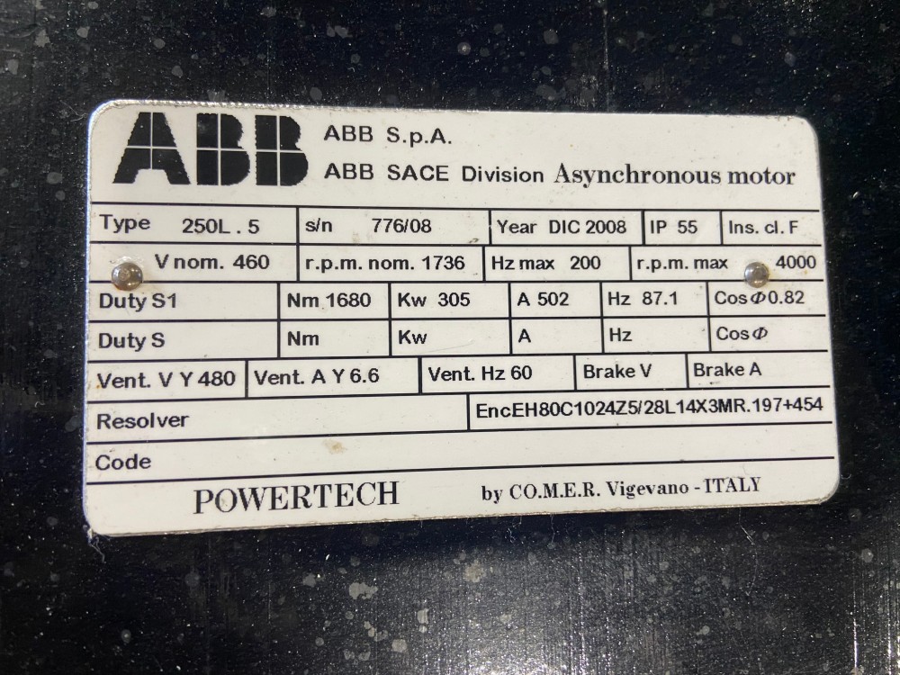 409 HP 1736/4000 RPM ABB, Frame 250L.5, Asynchronous Motor, 460 Volts, new surplus - Image 3
