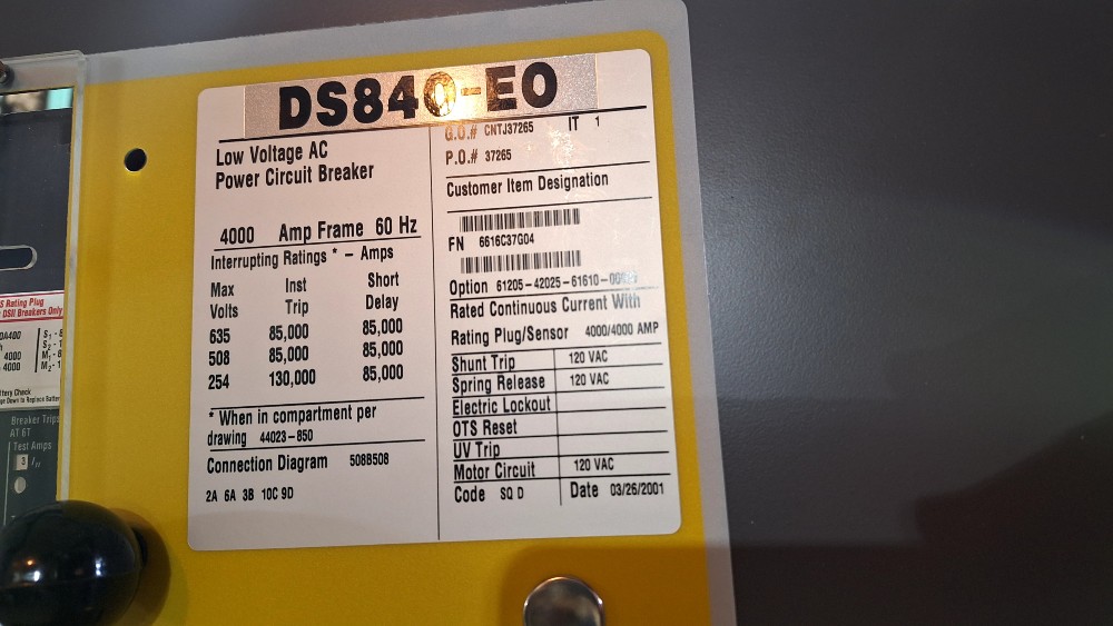 4000 Amps, Square D, DS840-EO, low voltage AC power circuit breaker, unused, new old stock - Image 2