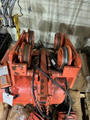 5 Ton, CM #7032, electric chain hoist, 10/3 FPM, 20' Lift, manual trolley, chain bucket, hand control, S/N - Image 5
