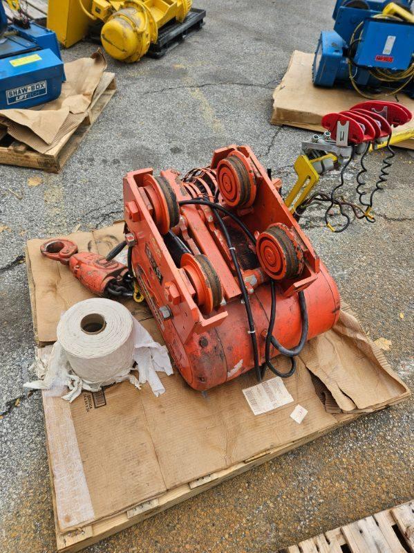 5 Ton, CM #7032, electric chain hoist, 10/3 FPM, 20' Lift, manual trolley, chain bucket, hand control, S/N - Image 7