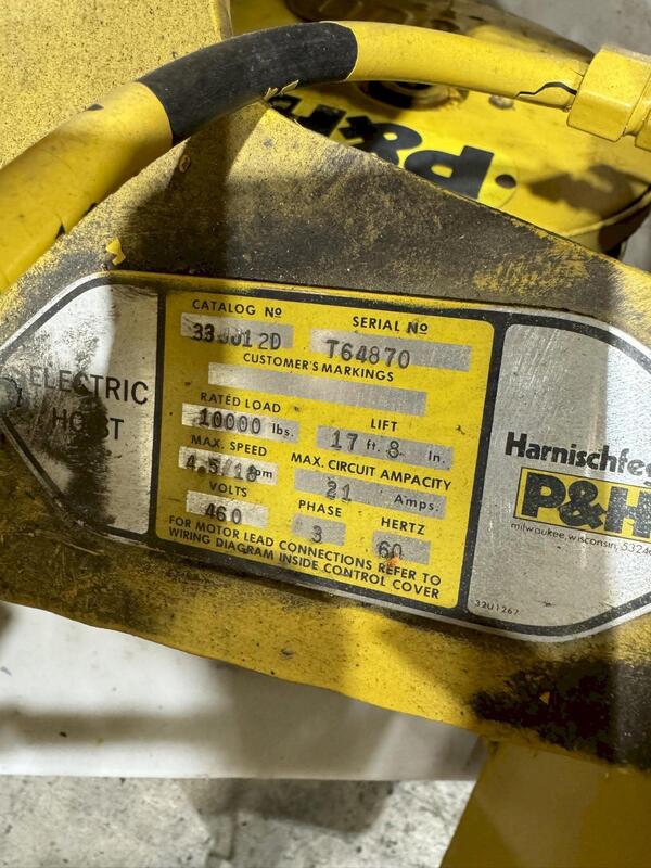 5 Ton, P & H #33JJ12D, Electric Cable Hoist, 4.5-18 FPM, 17' 8" Lift, 1/2 HP, S/N T64871, 33JJ12D - Image 9