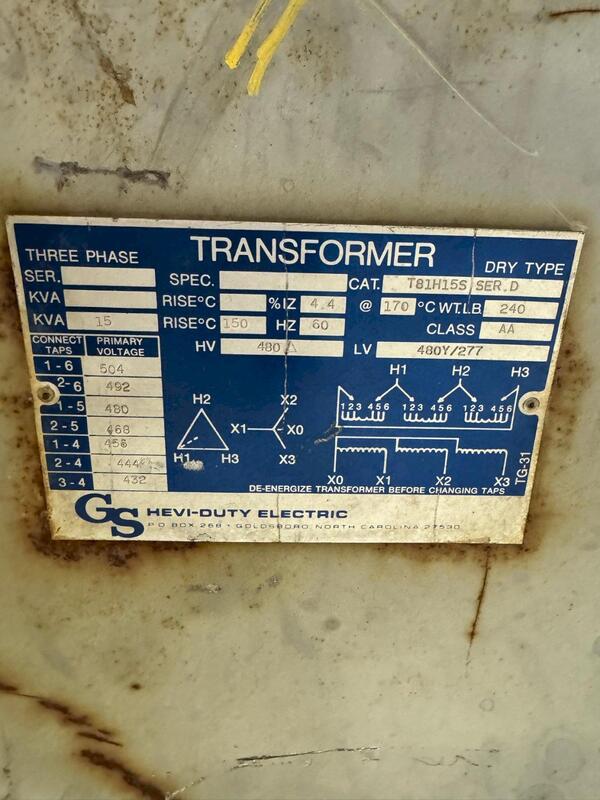 15 KVA 480 Delta Primary, 480Y/277 Secondary, Hevi-Duty GS, CAT T81H15S SER.D - Image 2